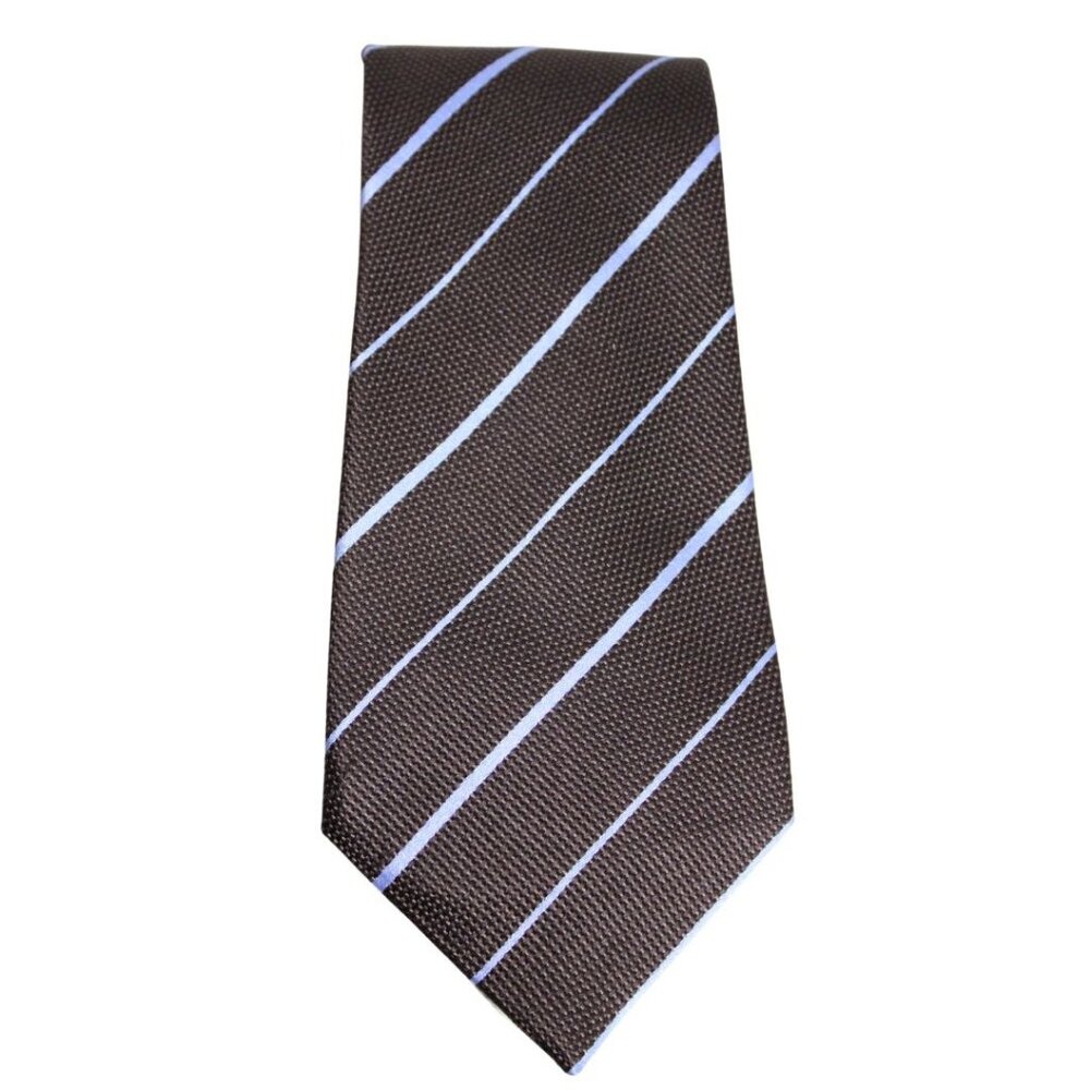 ⚡️BUY 3 for $35⚡️GEOFFREY BEENE Tie 100% Silk -  Chocolate Brown & Blue Stripe